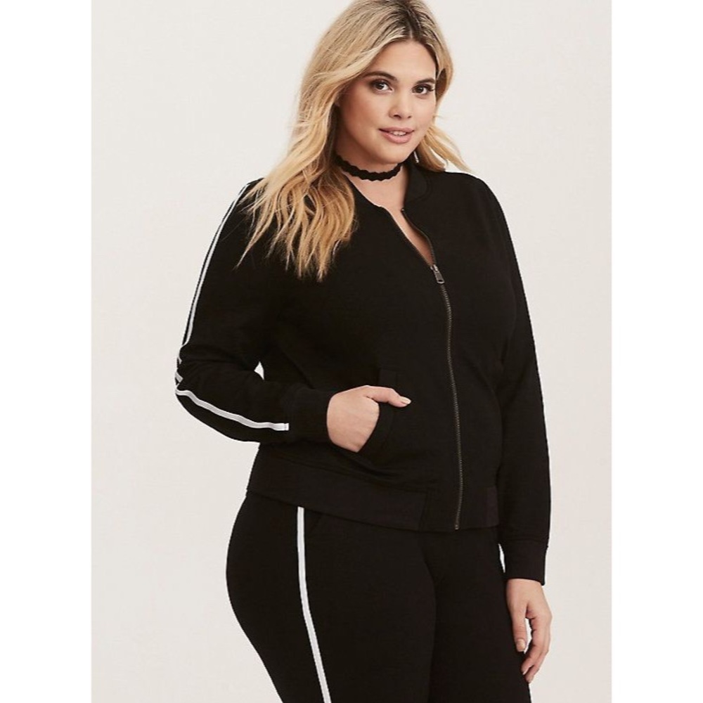 Torrid Black & White Striped Sleeve Bomber Jacket
